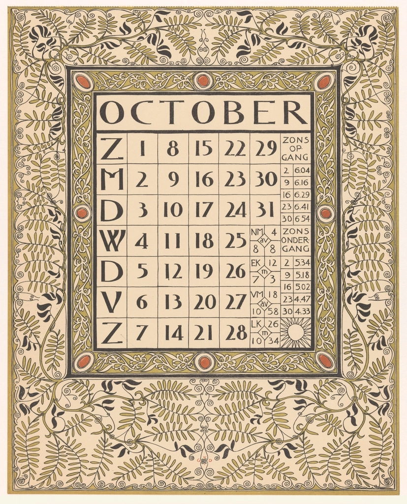 Kalenderblad voor oktober 1899 (1898)